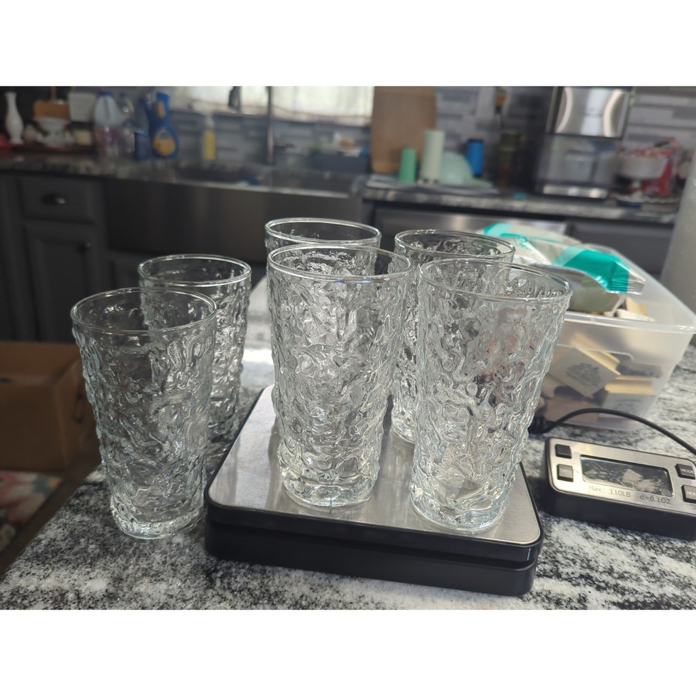 6 Vintage Anchor Hocking Clear Lido Milano Crinkle Tumblers MCM 12 Ounce
